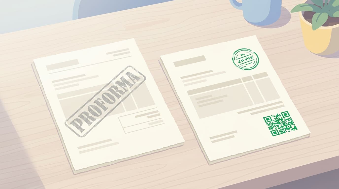 Proforma invoice and regular invoice side by side on a desk